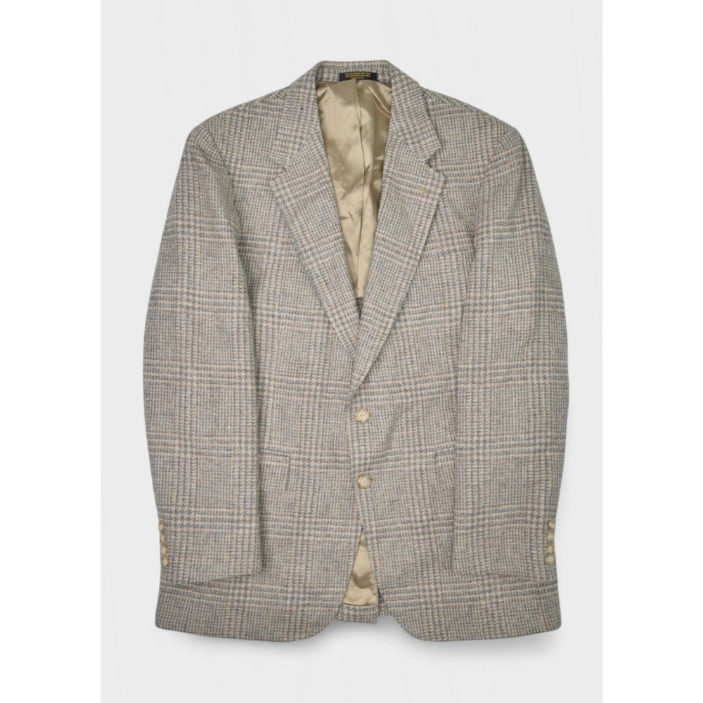 Evan Picone Blazer Mens 40R Grey Plaid Wool Tweed Jacket Sport Coat